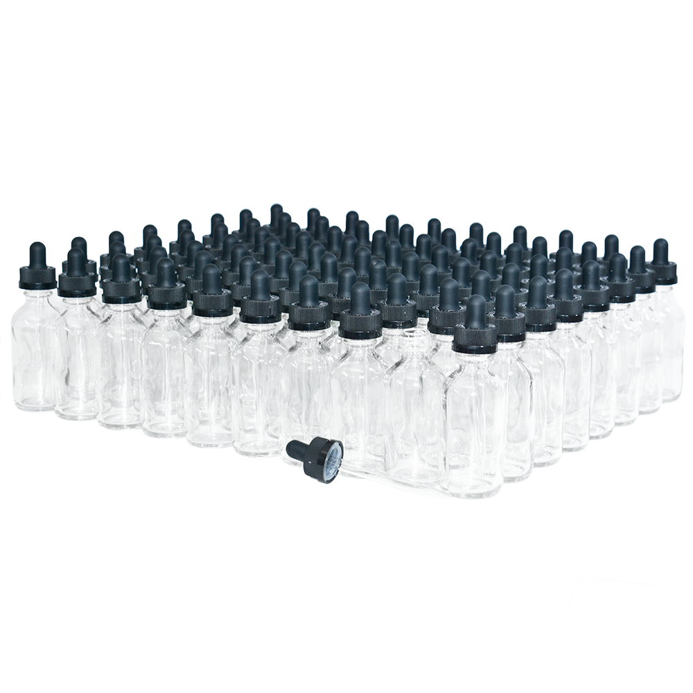 2 oz. Clear Boston Round with Black Child-Resistant Glass Dropper (20/400) (V23) (V8)