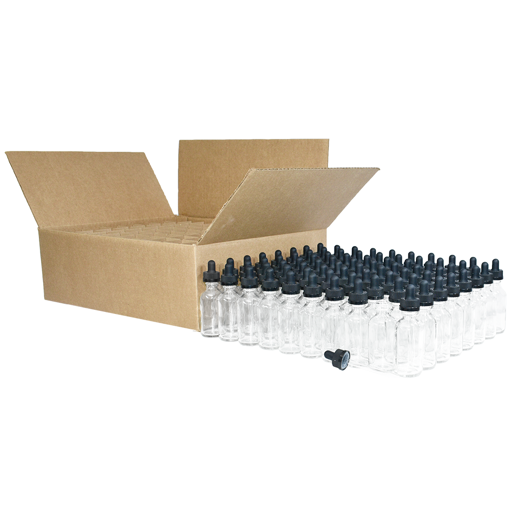 2 oz. Clear Boston Round with Black Child-Resistant Glass Dropper (20/400) (V23) (V8)