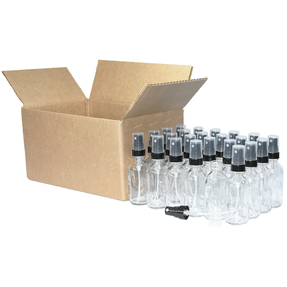 2 oz. Clear Boston Round with Black Fine-Mist Sprayer (.16 ml Per Spray) (20/400) (V23) (V20)