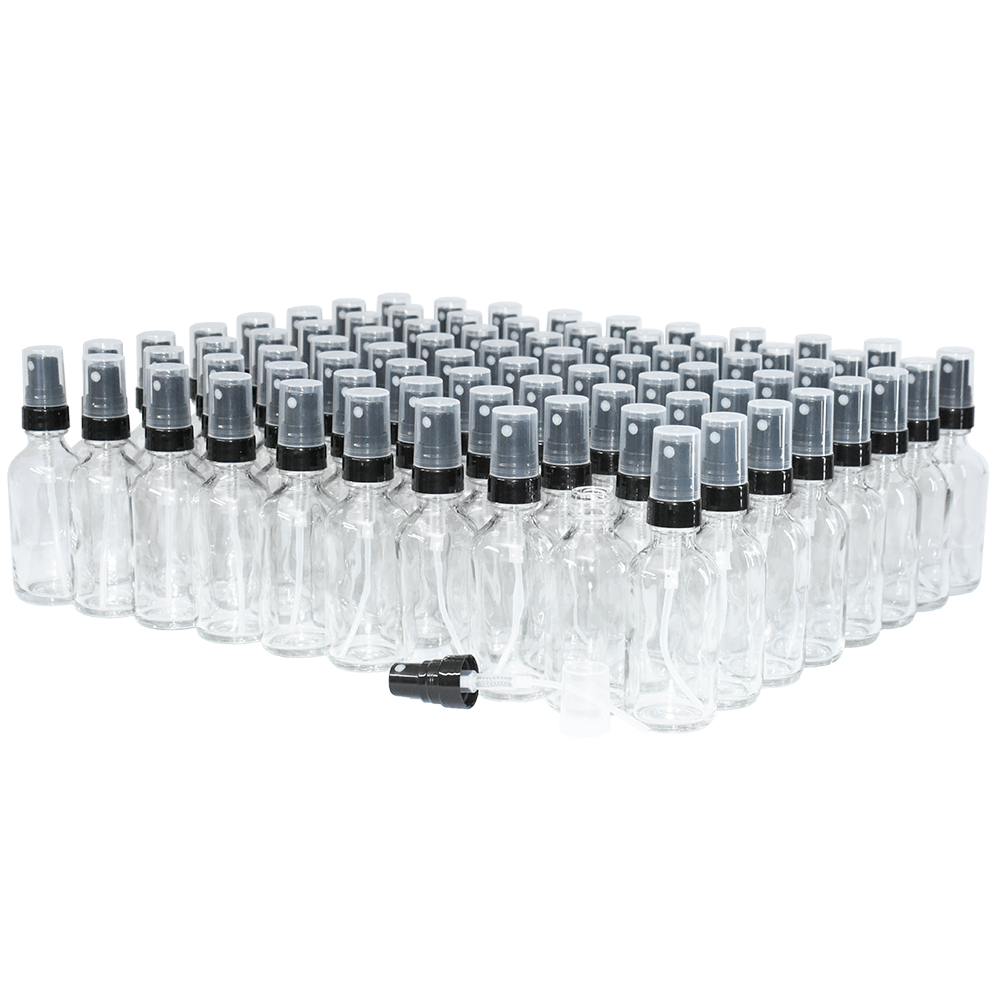 2 oz. Clear Boston Round with Black Fine-Mist Sprayer (.16 ml Per Spray) (20/400) (V23) (V20)