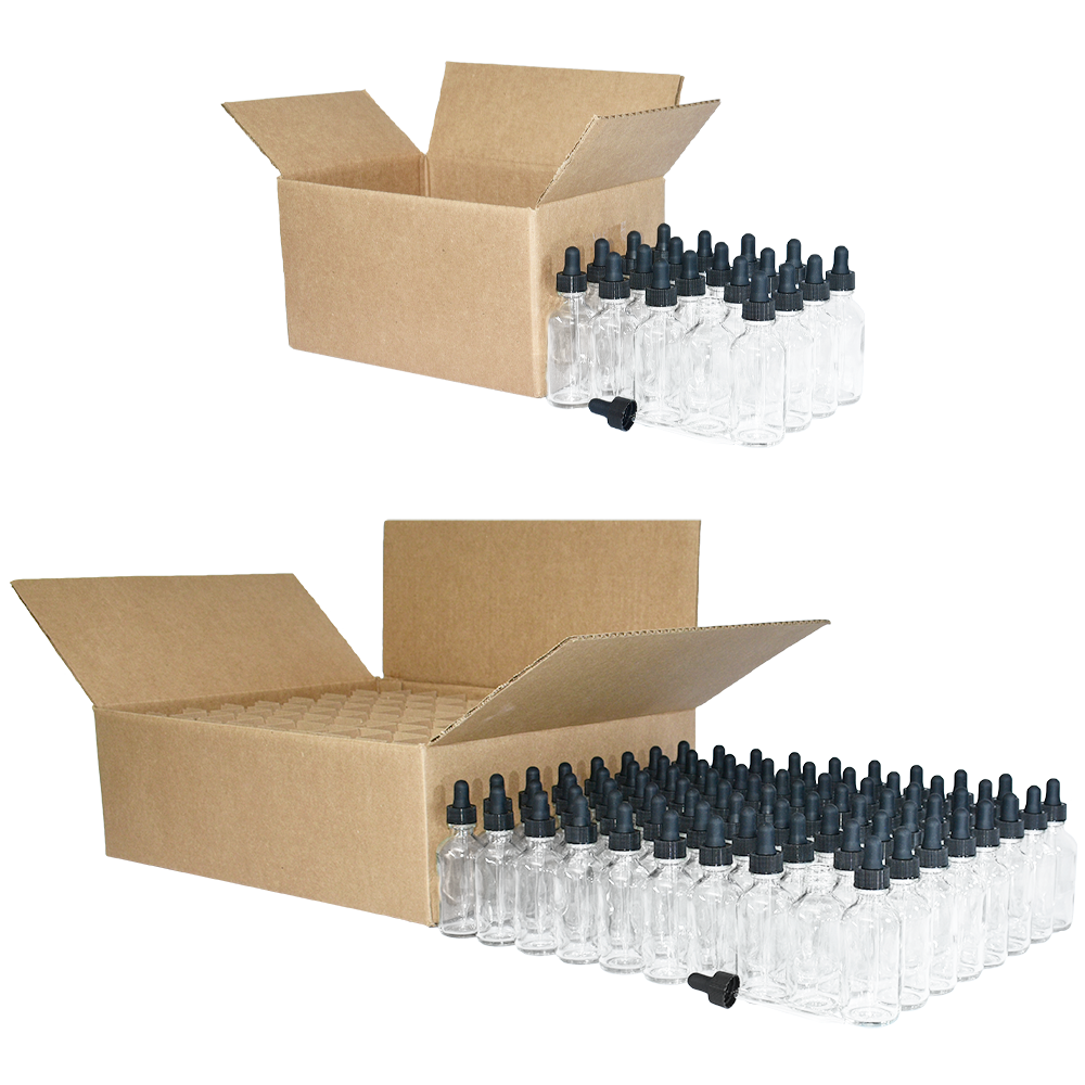 2 oz. Clear Boston Round with Black Glass Dropper (20/400) (V23) (V8)