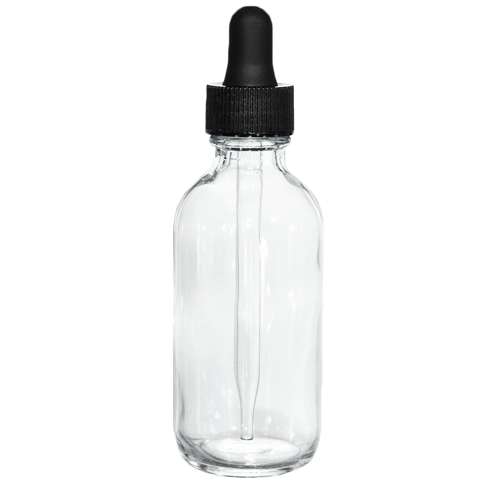 2 oz. Clear Boston Round with Black Glass Dropper (20/400) (V23) (V8)