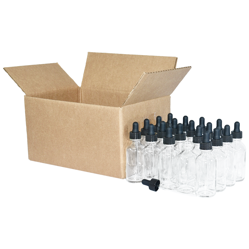 2 oz. Clear Boston Round with Black Glass Dropper (20/400) (V23) (V8)