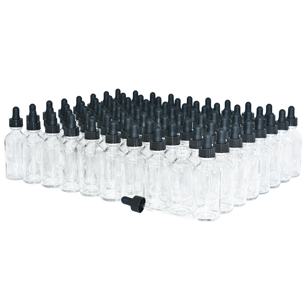 2 oz. Clear Boston Round with Black Glass Dropper (20/400) (V23) (V8)