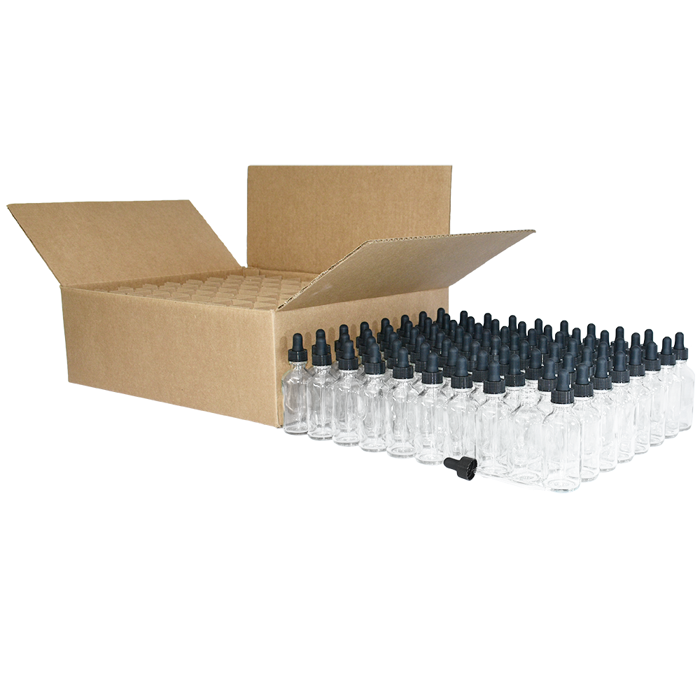 2 oz. Clear Boston Round with Black Glass Dropper (20/400) (V23) (V8)