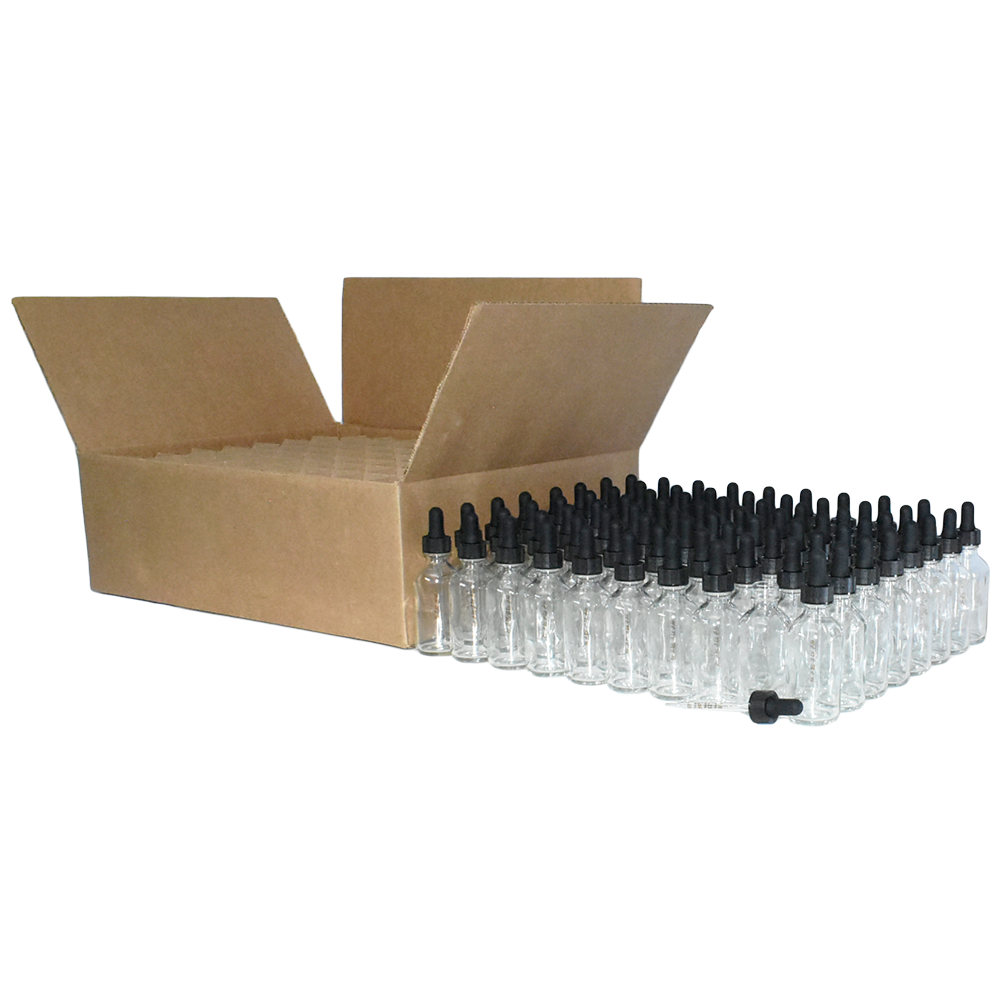 2 oz. Clear Boston Round with Black Graduated Glass Dropper (20/400) (V23) (V25)