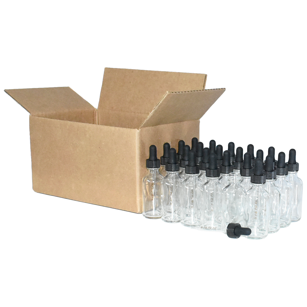 2 oz. Clear Boston Round with Black Graduated Glass Dropper (20/400) (V23) (V25)