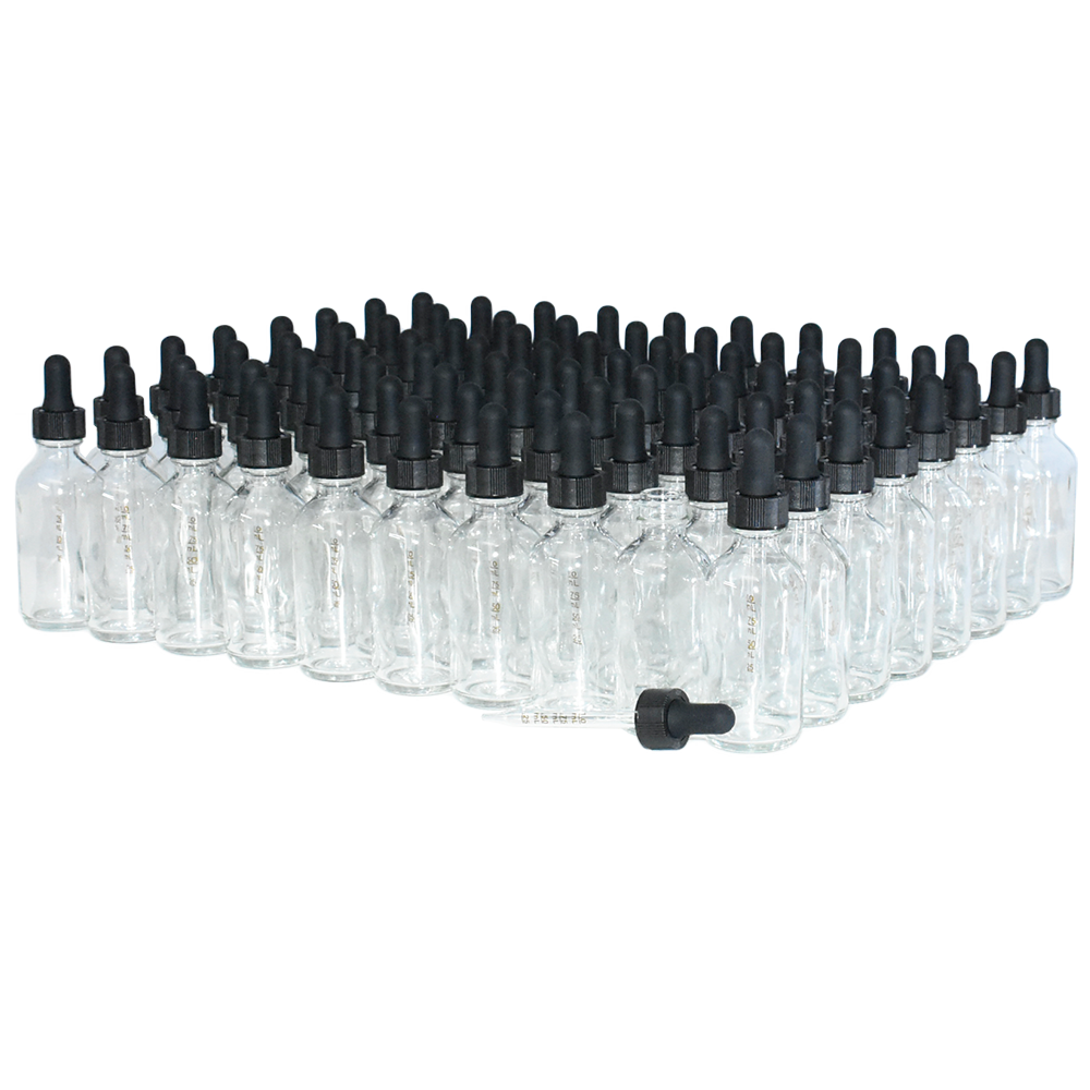 2 oz. Clear Boston Round with Black Graduated Glass Dropper (20/400) (V23) (V25)