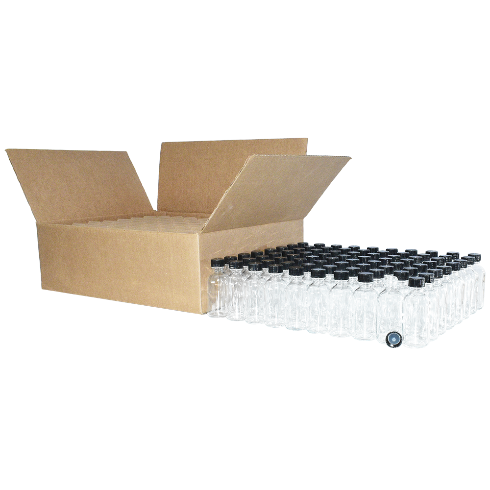 2 oz. Clear Boston Round with Black Poly Cone Cap (20/400) (V23) (V10)