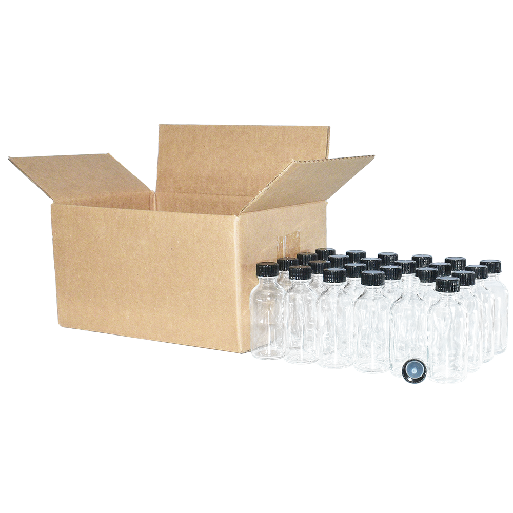 2 oz. Clear Boston Round with Black Poly Cone Cap (20/400) (V23) (V10)