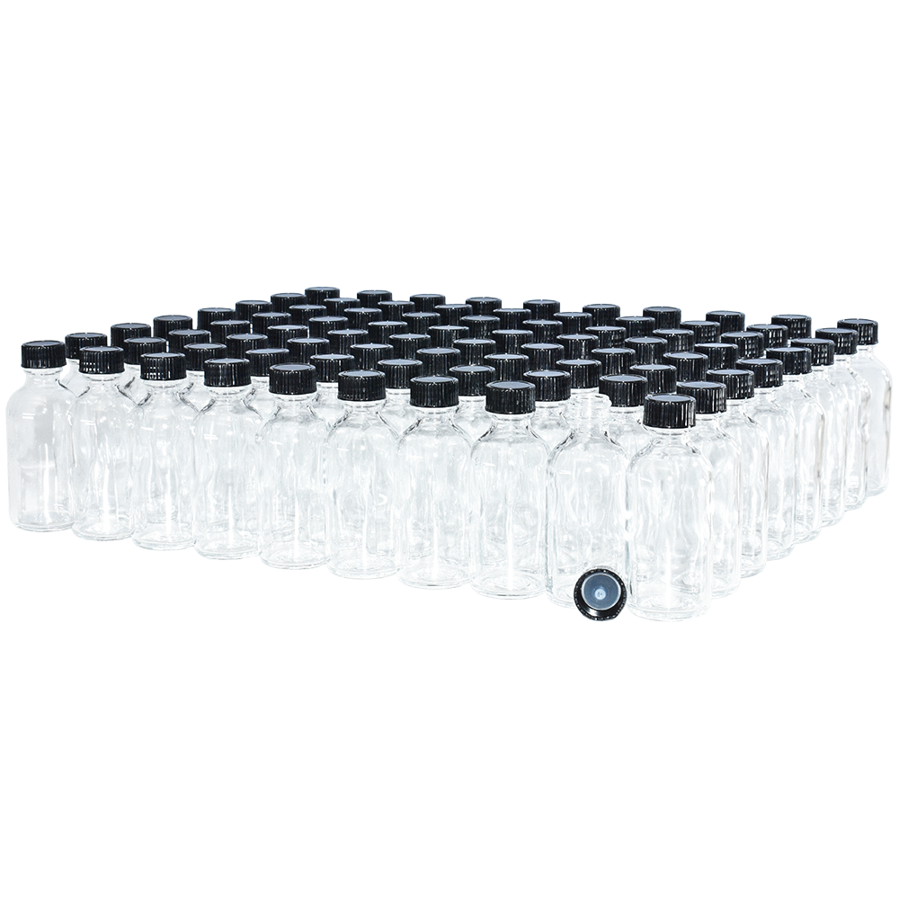 2 oz. Clear Boston Round with Black Poly Cone Cap (20/400) (V23) (V10)