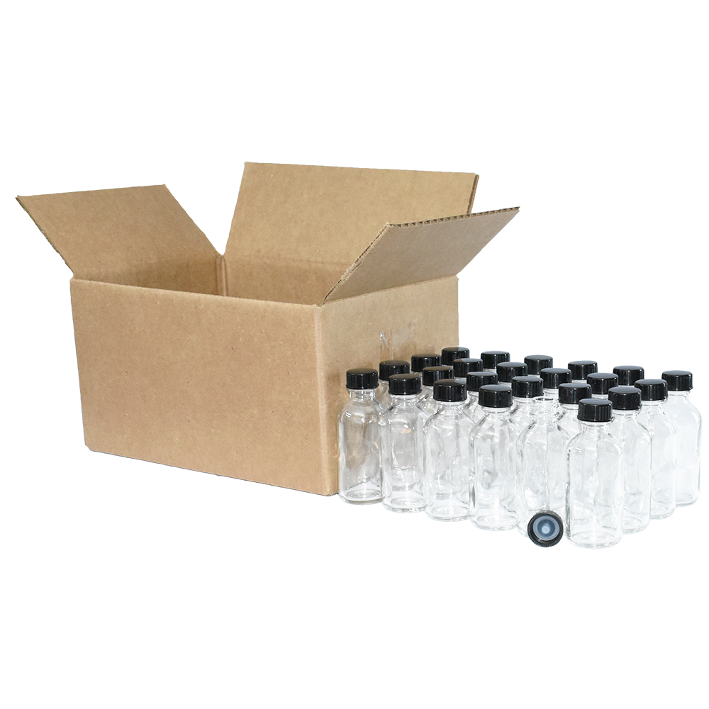 2 oz. Clear Boston Round with Black Poly Cone Cap (20/400) (V23) (V20)