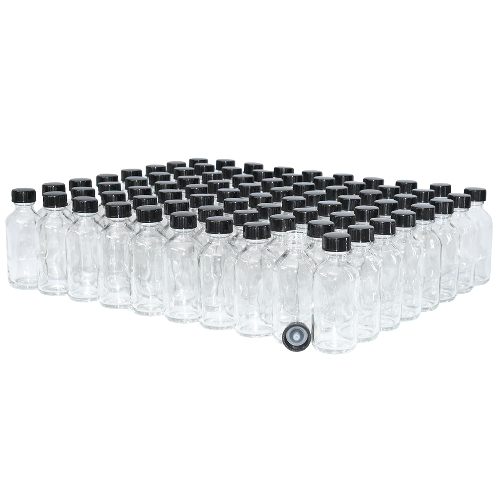 2 oz. Clear Boston Round with Black Poly Cone Cap (20/400) (V23) (V20)