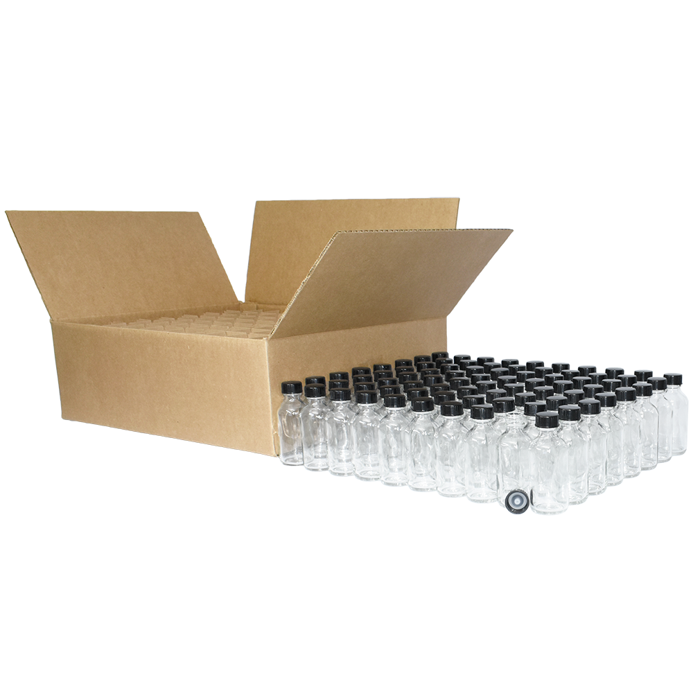 2 oz. Clear Boston Round with Black Poly Cone Cap (20/400) (V23) (V20)