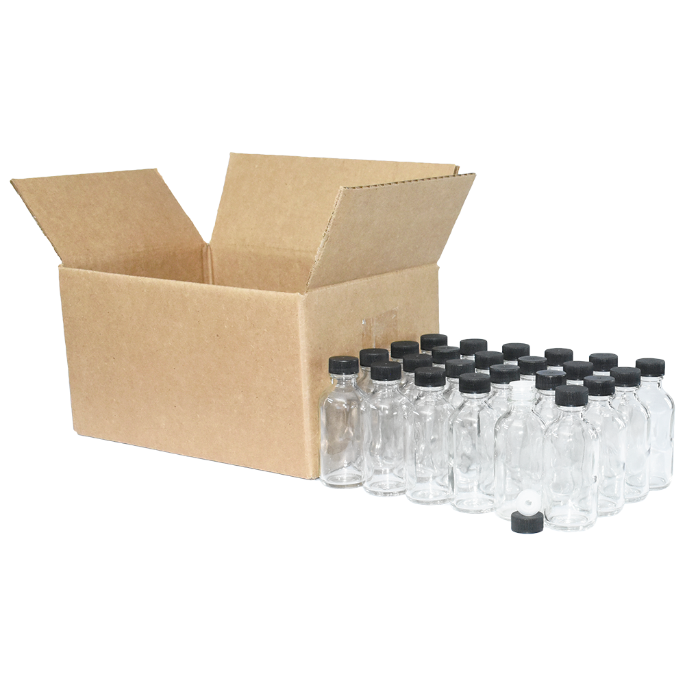 2 oz. Clear Boston Round with Reducer and Black Cap (20/400) (V23) (V6)