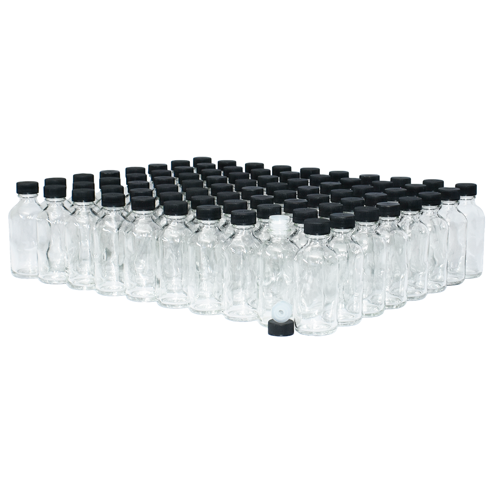 2 oz. Clear Boston Round with Reducer and Black Cap (20/400) (V23) (V6)