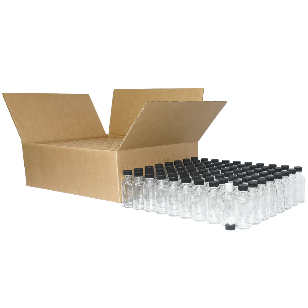 2 oz. Clear Boston Round with Reducer and Black Cap (20/400) (V23) (V6)