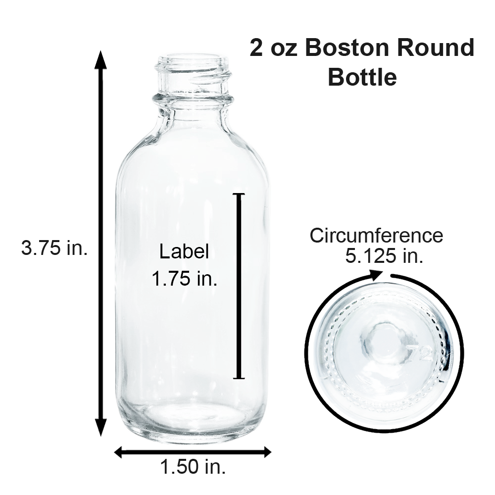 2 oz. Clear Boston Round with Reducer and Black Cap (20/400) (V23) (V6)