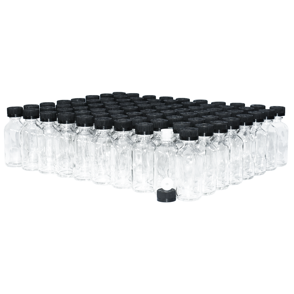 2 oz. Clear Boston Round with Reducer and Black Child-Resistant Cap (20/400) (V23) (V6)