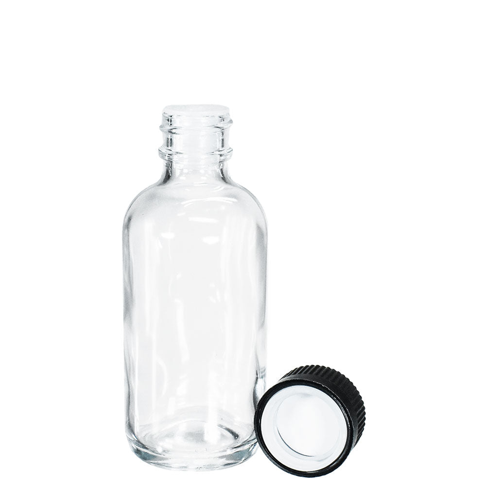 2 oz. Clear Boston Round with Reducer and Black Child-Resistant Cap (20/400) (V23) (V6)