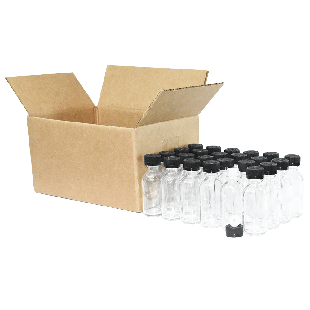 2 oz. Clear Boston Round with Reducer and Black Child-Resistant Cap (20/400) (V23) (V6)