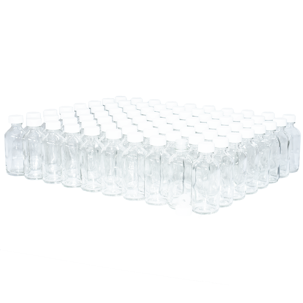 2 oz. Clear Boston Round with Reducer and White Cap (20/400) (V23) (V1)