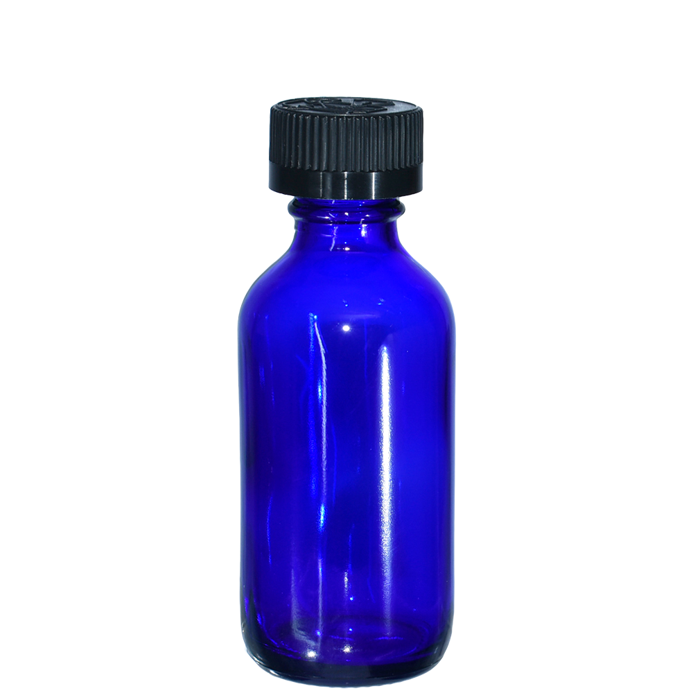 2 oz. Cobalt Blue Boston Round with Black Child-Resistant Cap (20/400) (V23) (V6)