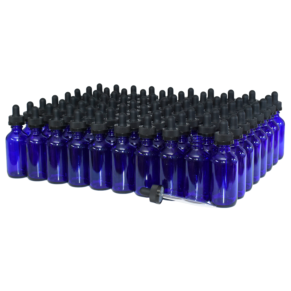 2 oz. Cobalt Blue Boston Round with Black Child-Resistant Glass Dropper (20/400) (V23) (V8)