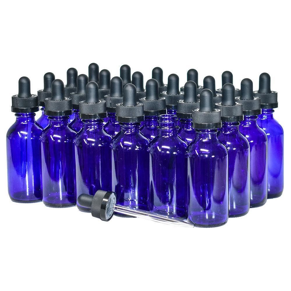 2 oz. Cobalt Blue Boston Round with Black Child-Resistant Glass Dropper (20/400) (V23) (V8)