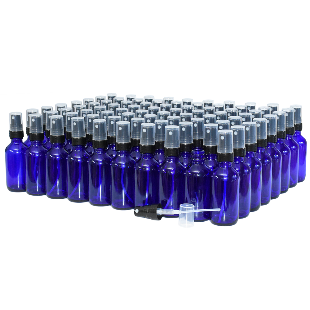 2 oz. Cobalt Blue Boston Round with Black Fine-Mist Sprayer (.16 ml Per Spray) (20/400) (V23) (V20)