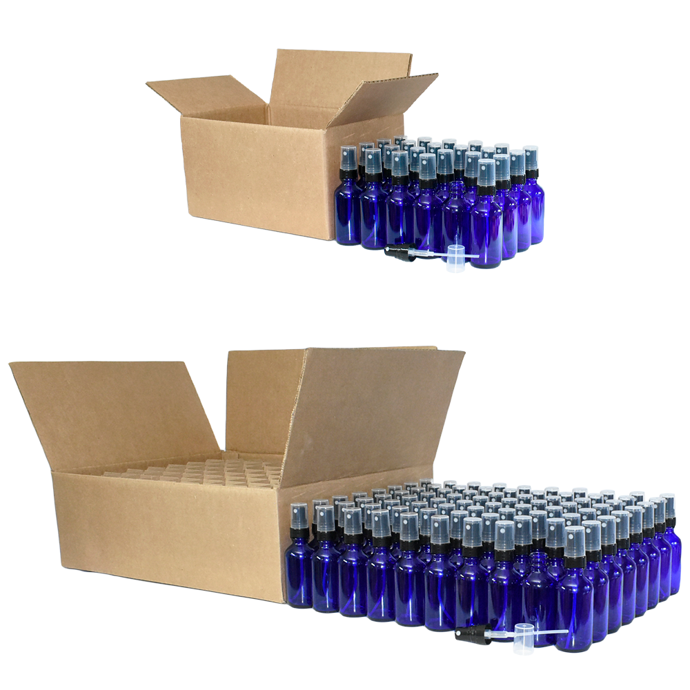 2 oz. Cobalt Blue Boston Round with Black Fine-Mist Sprayer (.16 ml Per Spray) (20/400) (V23) (V20)
