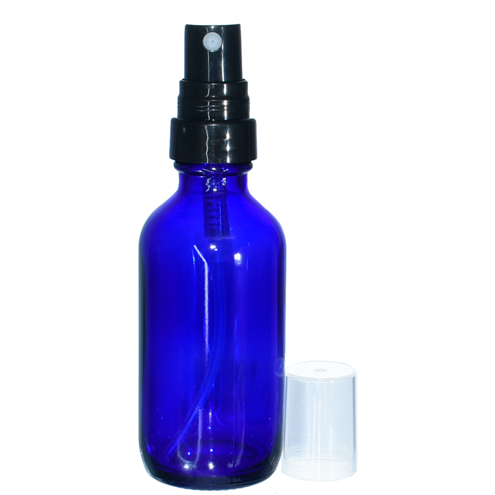 2 oz. Cobalt Blue Boston Round with Black Fine-Mist Sprayer (.16 ml Per Spray) (20/400) (V23) (V20)