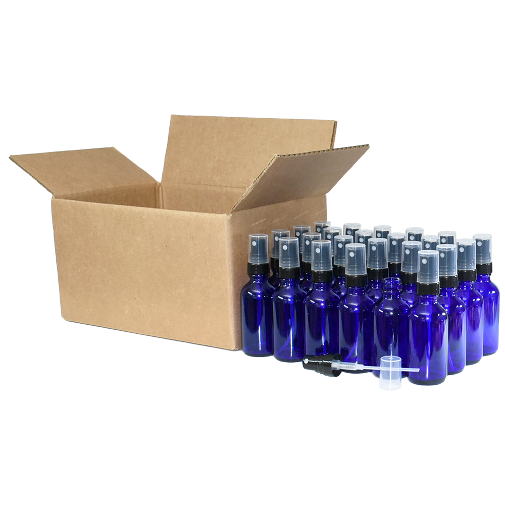 2 oz. Cobalt Blue Boston Round with Black Fine-Mist Sprayer (.16 ml Per Spray) (20/400) (V23) (V20)