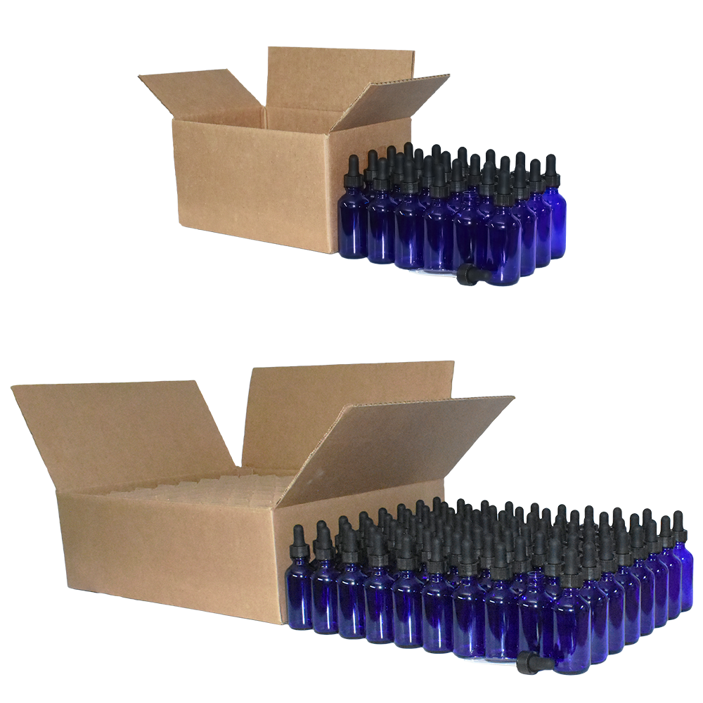 2 oz. Cobalt Blue Boston Round with Black Glass Dropper (20/400) (V23) (V25)