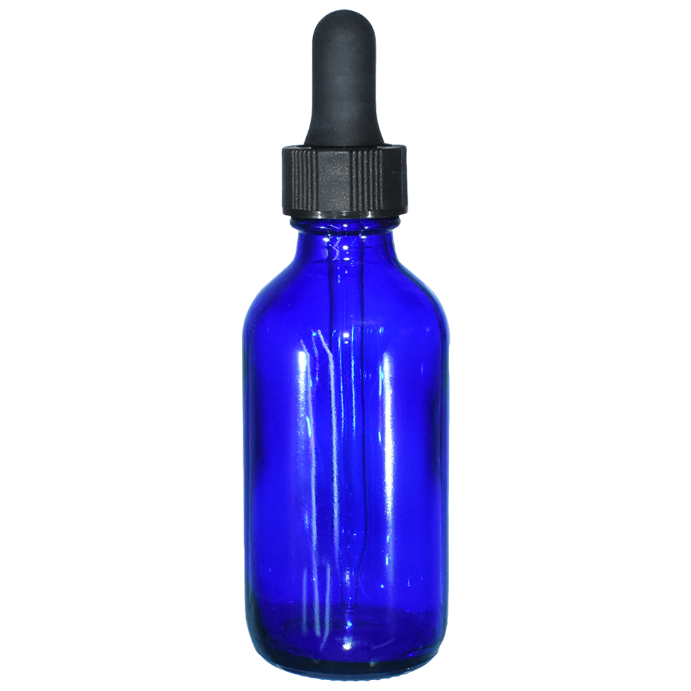 2 oz. Cobalt Blue Boston Round with Black Glass Dropper (20/400) (V23) (V25)