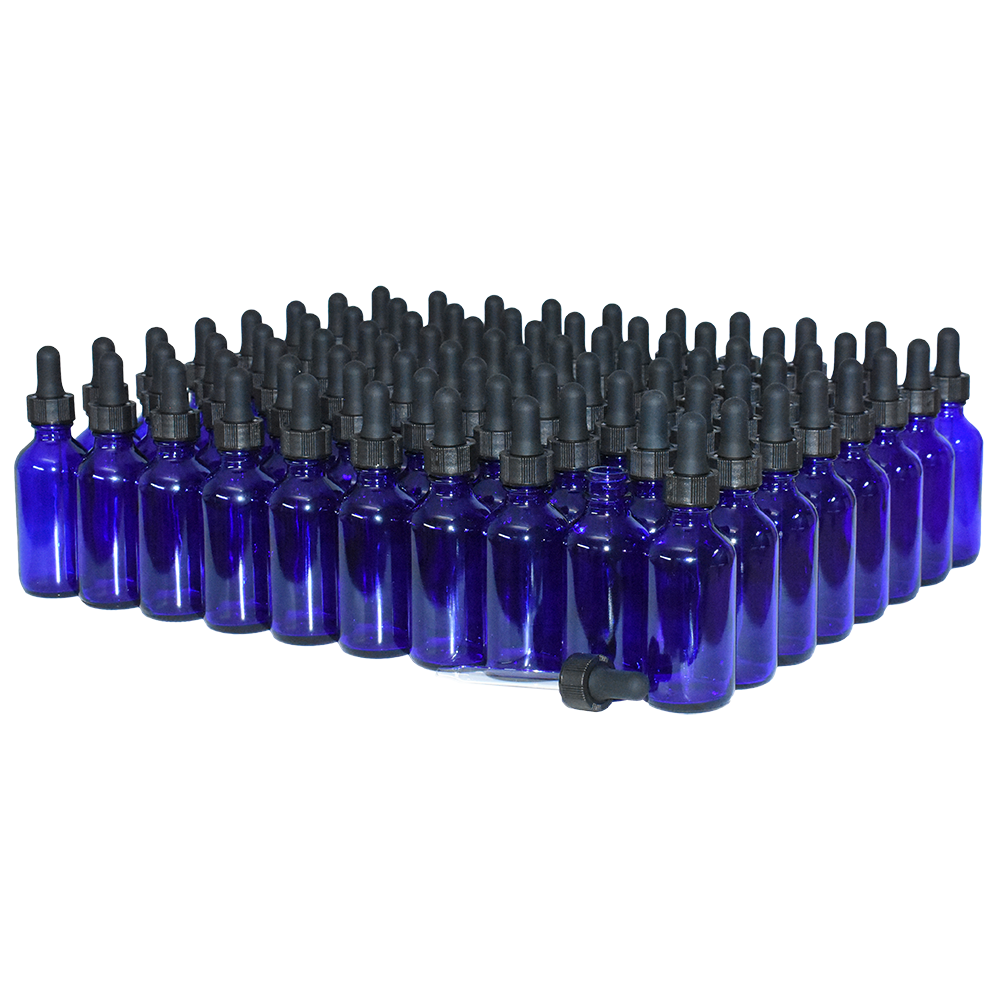 2 oz. Cobalt Blue Boston Round with Black Glass Dropper (20/400) (V23) (V25)