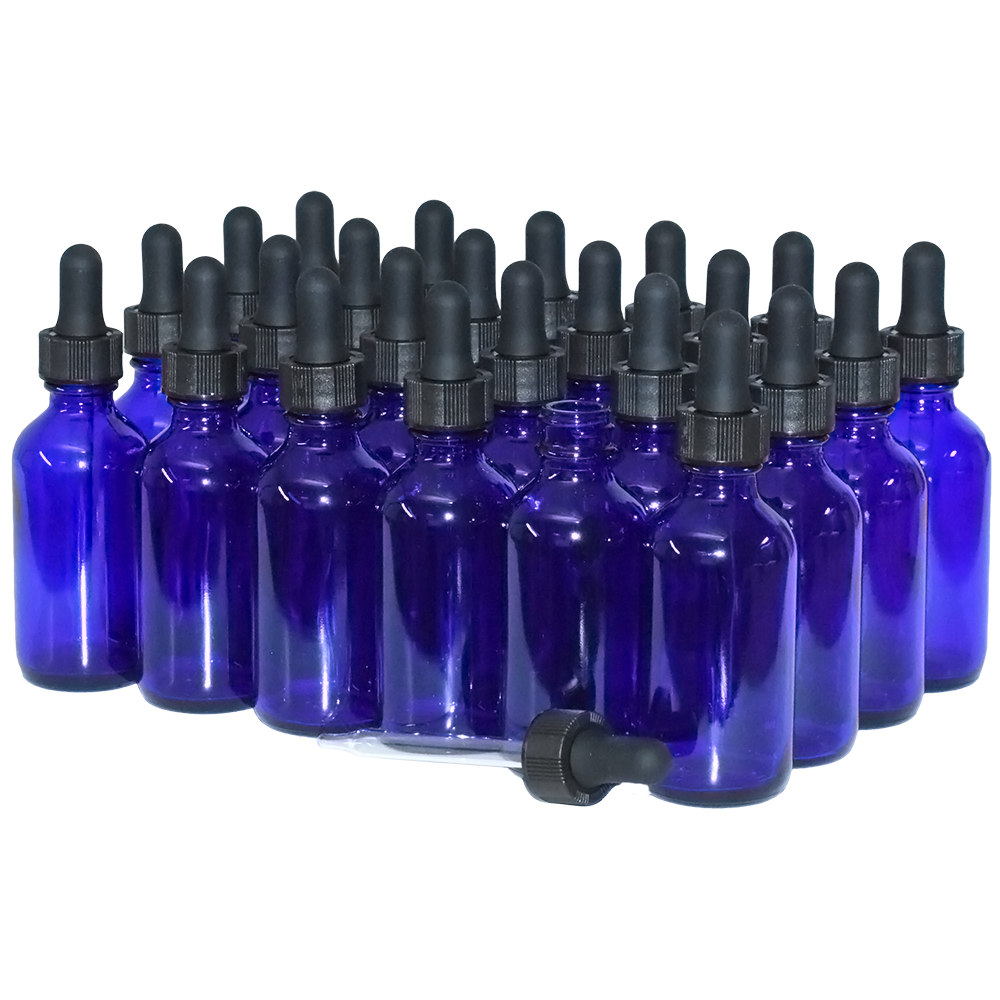 2 oz. Cobalt Blue Boston Round with Black Glass Dropper (20/400) (V23) (V25)