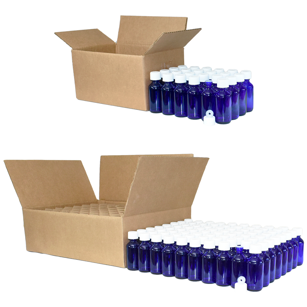 2 oz. Cobalt Blue Boston Round with Reducer and White Child-Resistant Cap (20/400) (V23) (V1)