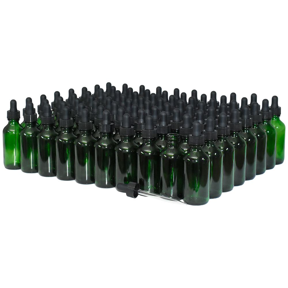 2 oz. Green Boston Round with Black Glass Dropper (20/400) (V23) (V8)