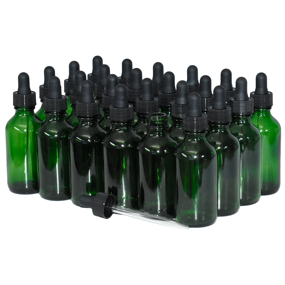 2 oz. Green Boston Round with Black Glass Dropper (20/400) (V23) (V8)