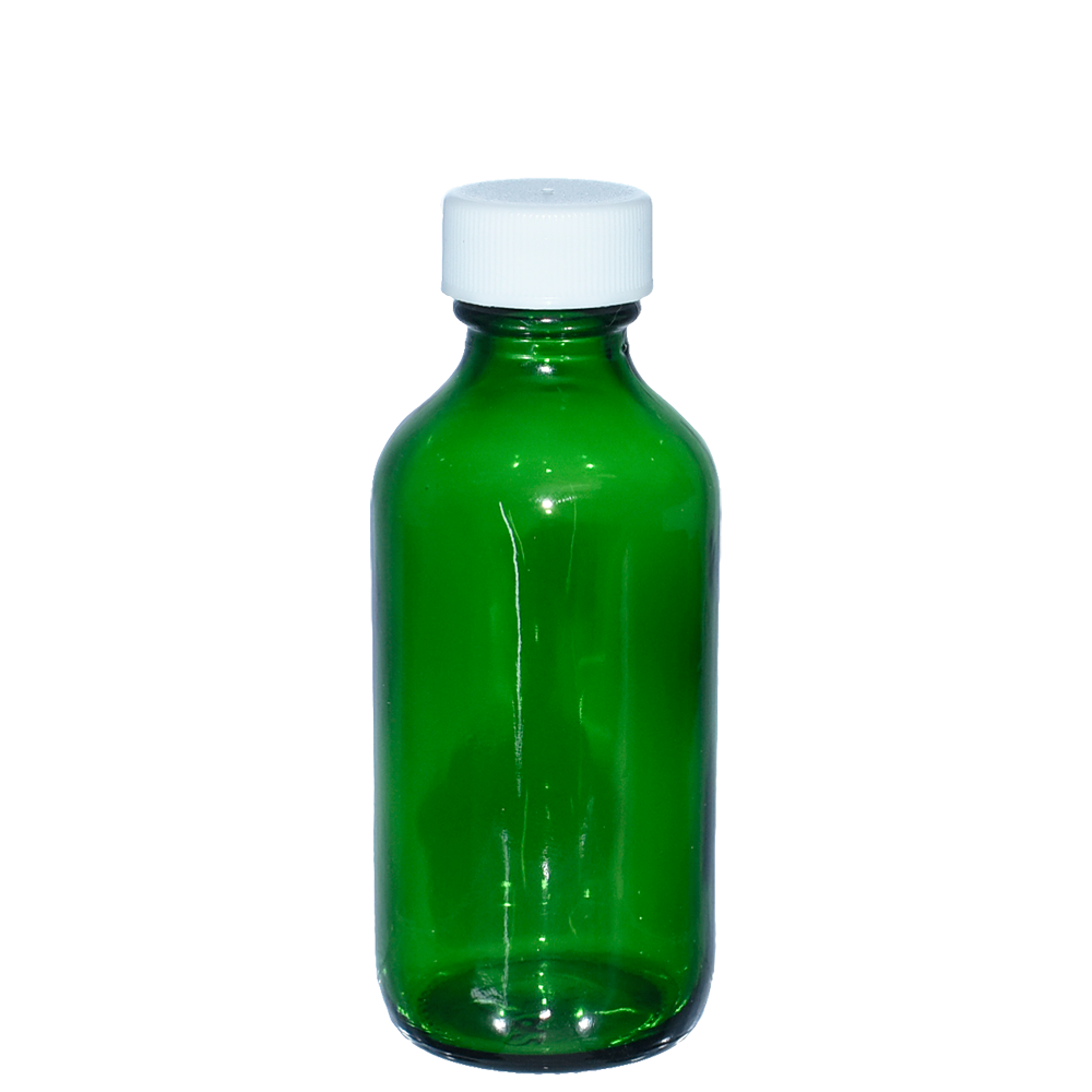 2 oz. Green Boston Round with Reducer and White Cap (20/400) (V23) (V1)