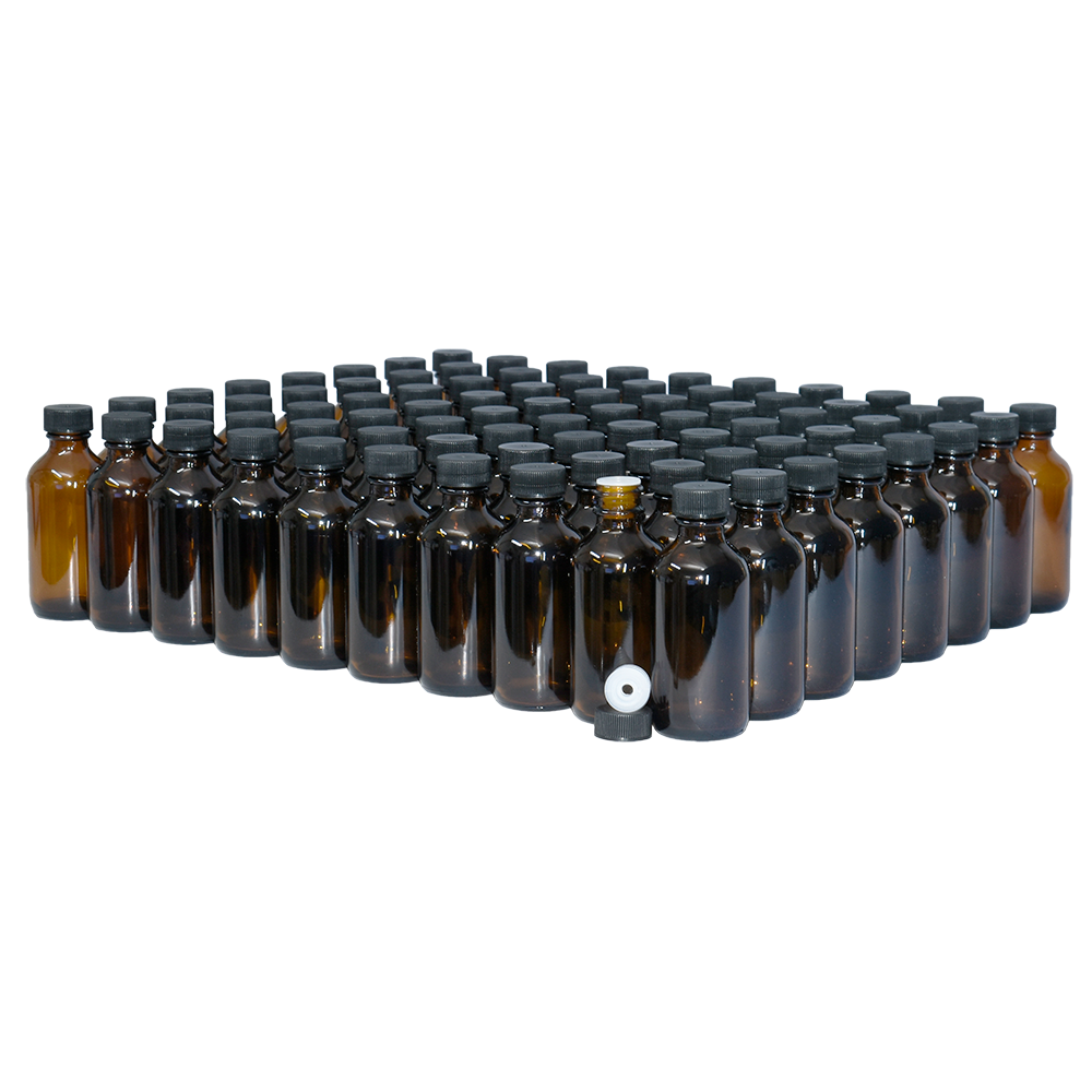 2 oz. Amber Boston Round with Reducer and Black Cap (20/400) (V23) (V6)