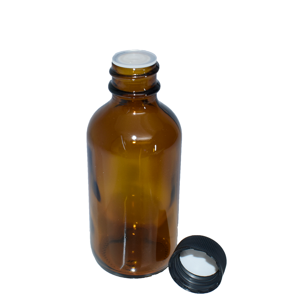 2 oz. Amber Boston Round with Reducer and Black Cap (20/400) (V23) (V6)