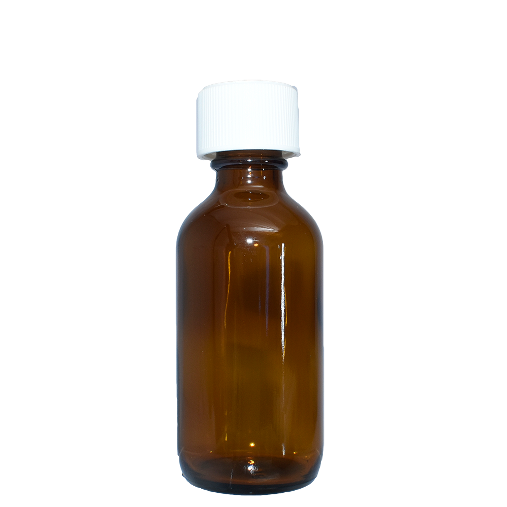 2 oz. Amber Boston Round with White Child-Resistant Cap (20/400) (V23) (V6)