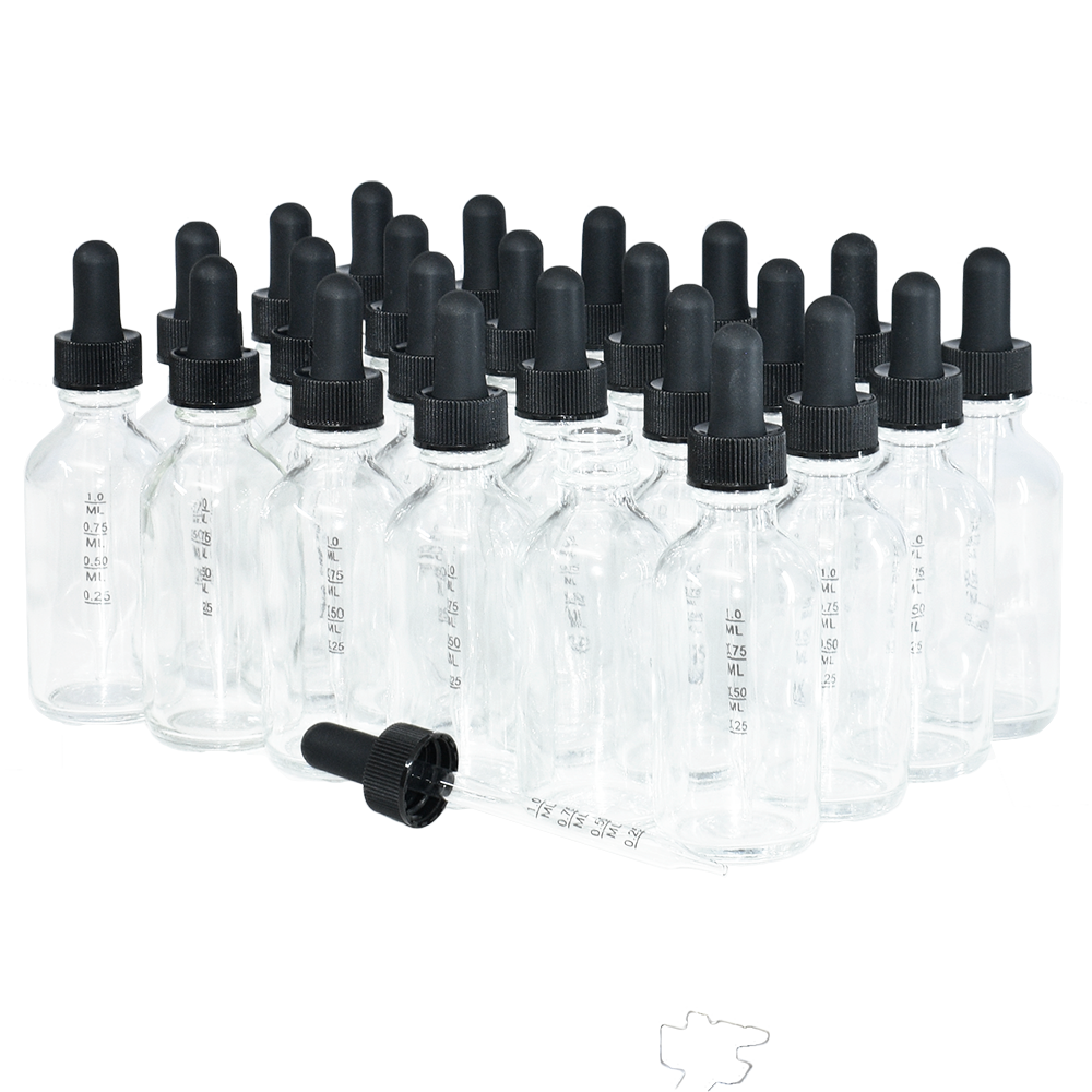 2 oz. Clear Boston Round with Large Bulb Graduated Black Glass Dropper (20/400) (V23) (V15)