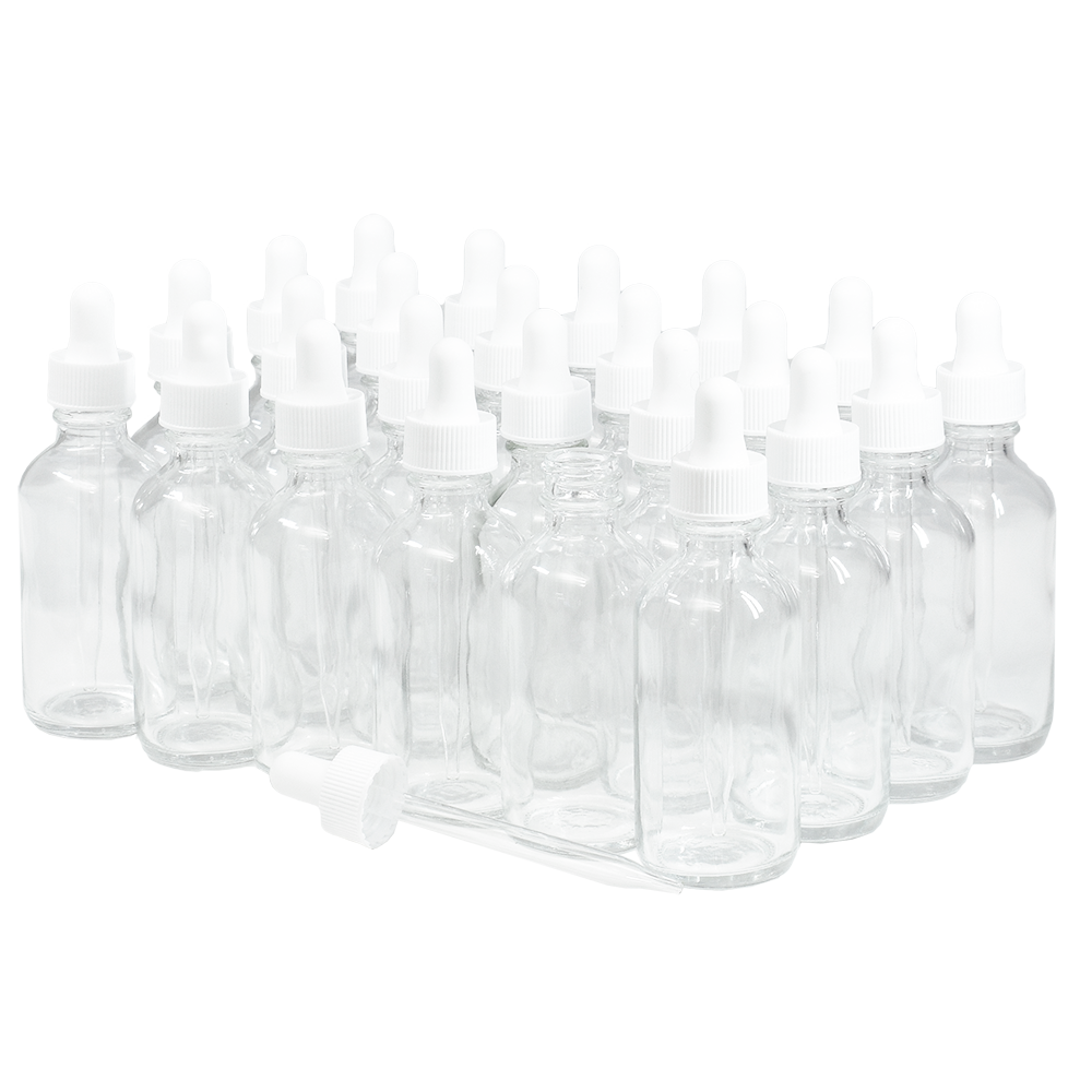 2 oz. Clear Boston Round with White Glass Dropper (20/400) (V20) (V8)