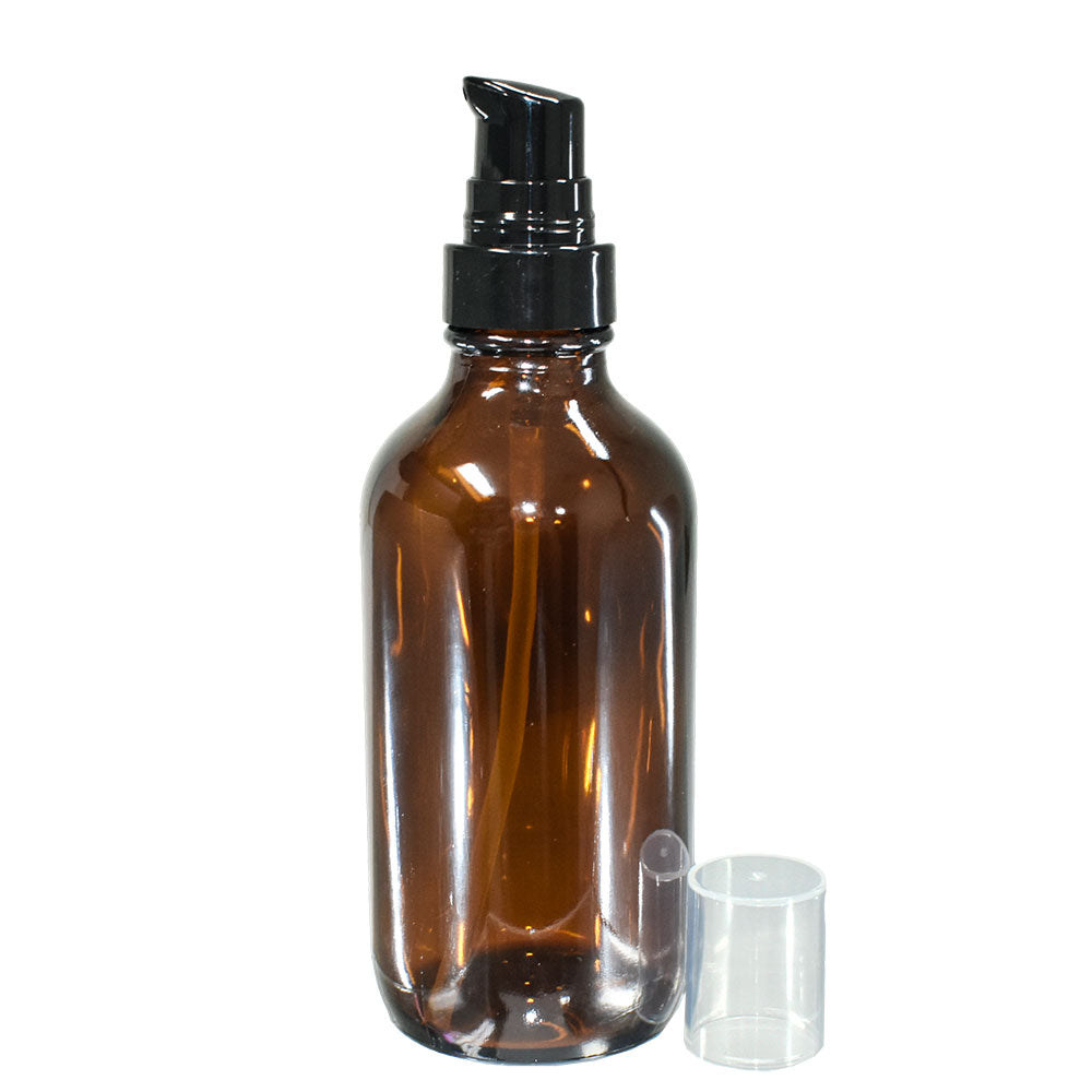 4 oz. Amber Boston Round with Black Cream Pump (22/400) (V23) (V8)