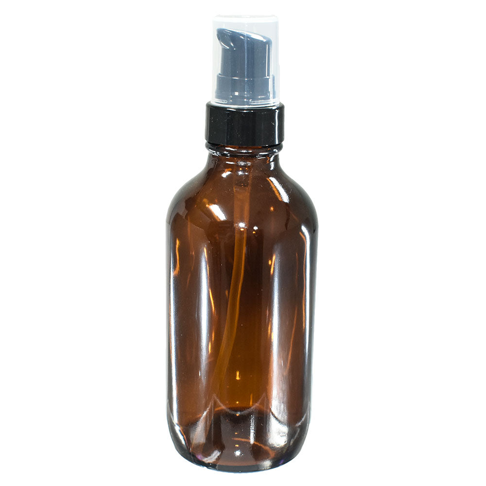 4 oz. Amber Boston Round with Black Cream Pump (22/400) (V23) (V8)