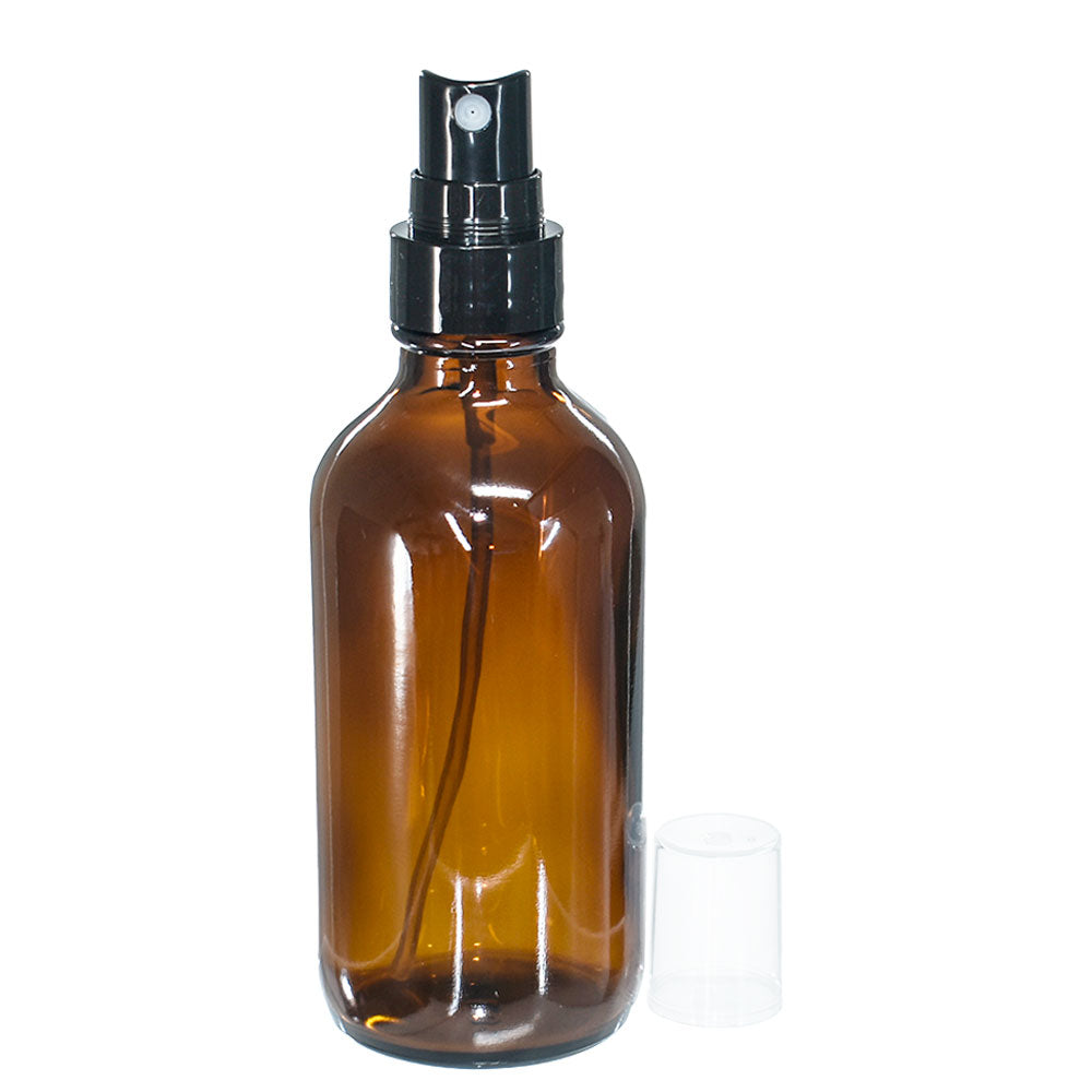4 oz. Amber Boston Round with Black Fine-Mist Sprayer (Smooth) (22/400) (V23) (V8)