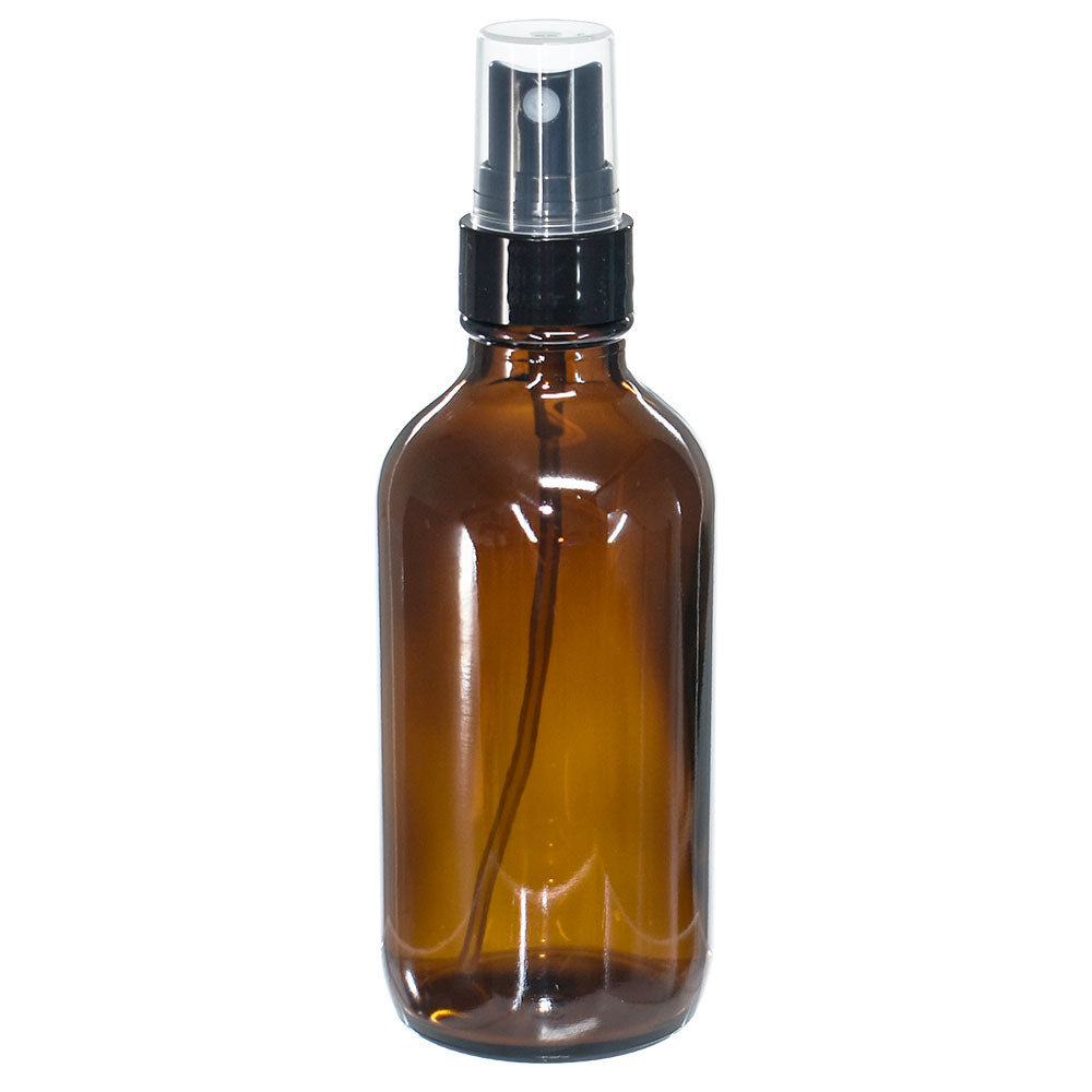 4 oz. Amber Boston Round with Black Fine-Mist Sprayer (Smooth) (22/400) (V23) (V8)